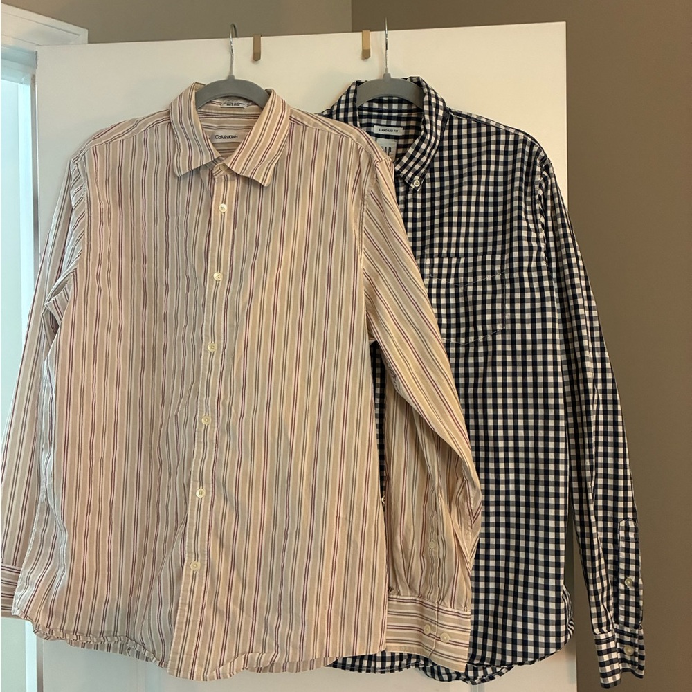 Lot of 2 Calvin Klein & GAP Striped & Checkered Men's Dress Shirts